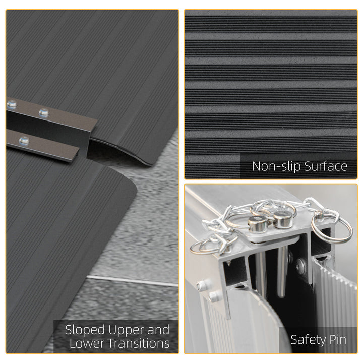 Wheelchair Ramp, 152L x 73Wcm, 272KG Capacity, Folding Aluminium Threshold Ramp with Non-Skid Surface, Transition Plates Above and Below for Home, Steps, Stairs, Curbs, Doorways