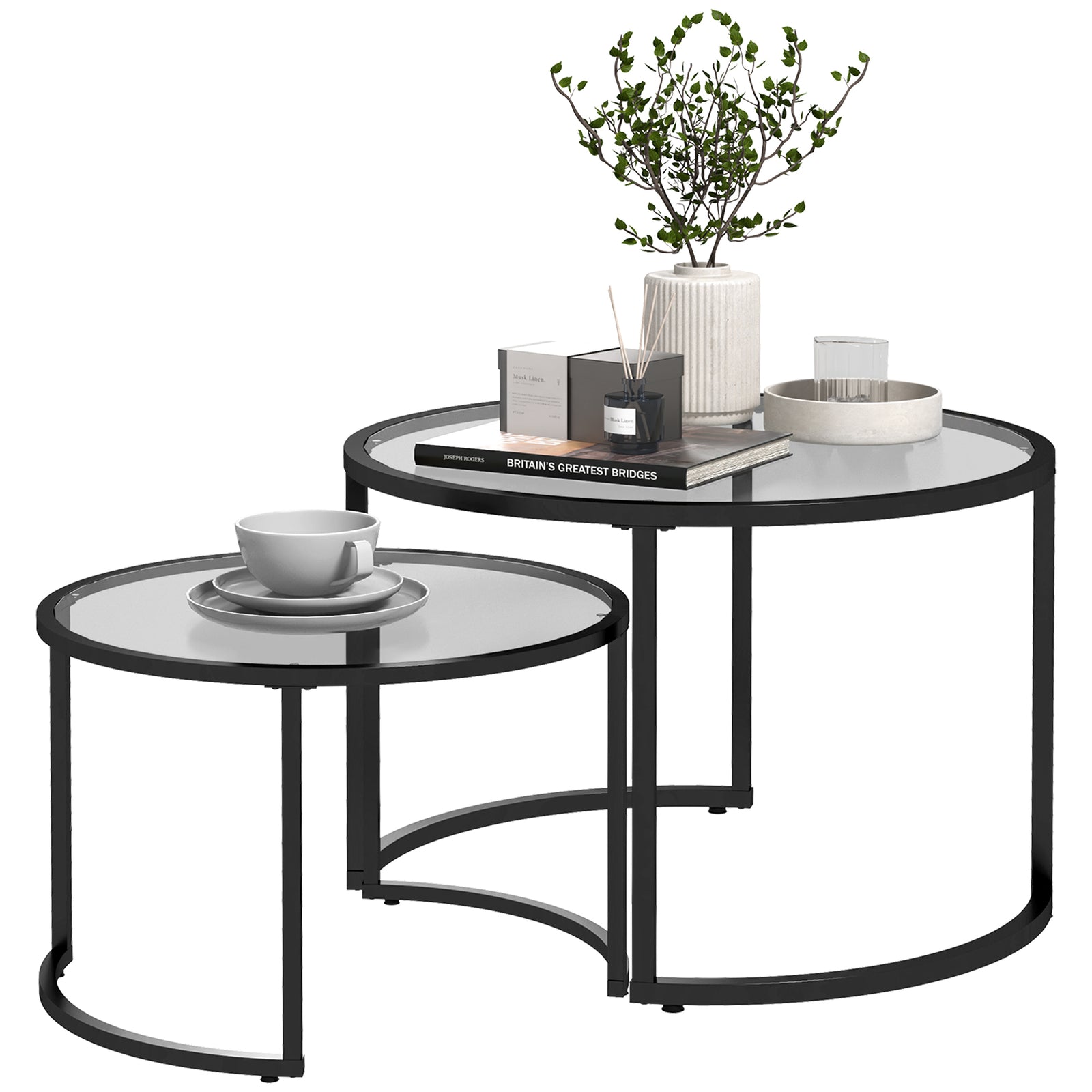 Two-Piece Nest of Glass-Top Coffee Tables
