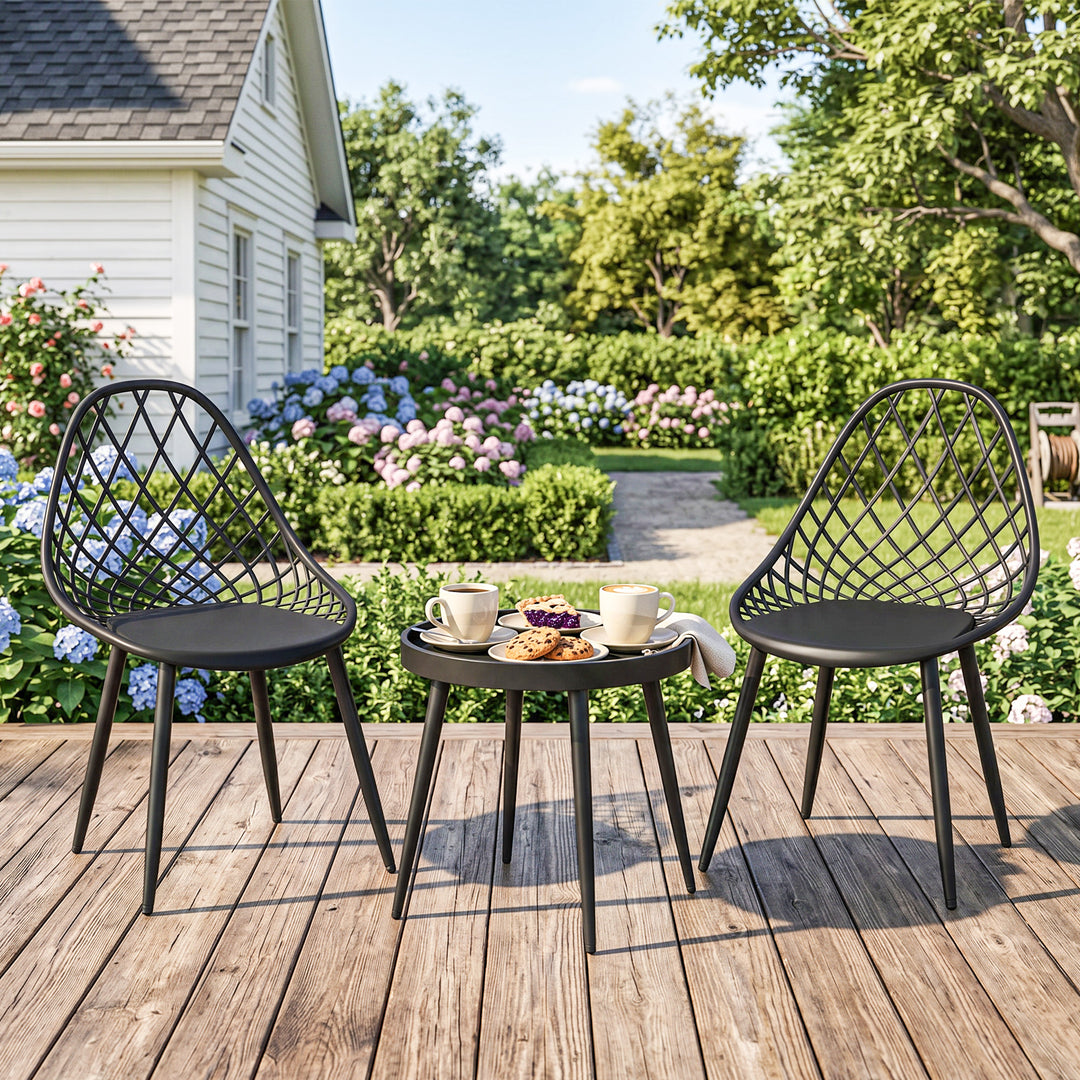 3-Piece Outdoor Bistro Set with 2 Chairs and Round Table for Garden, B