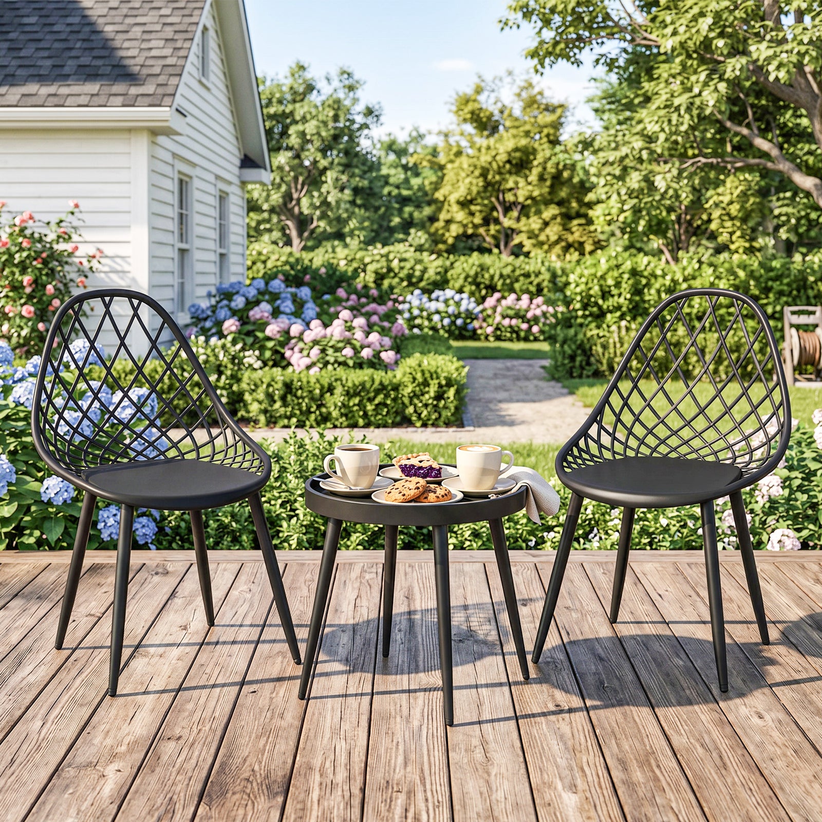 3-Piece Outdoor Bistro Set with 2 Chairs and Round Table for Garden, B