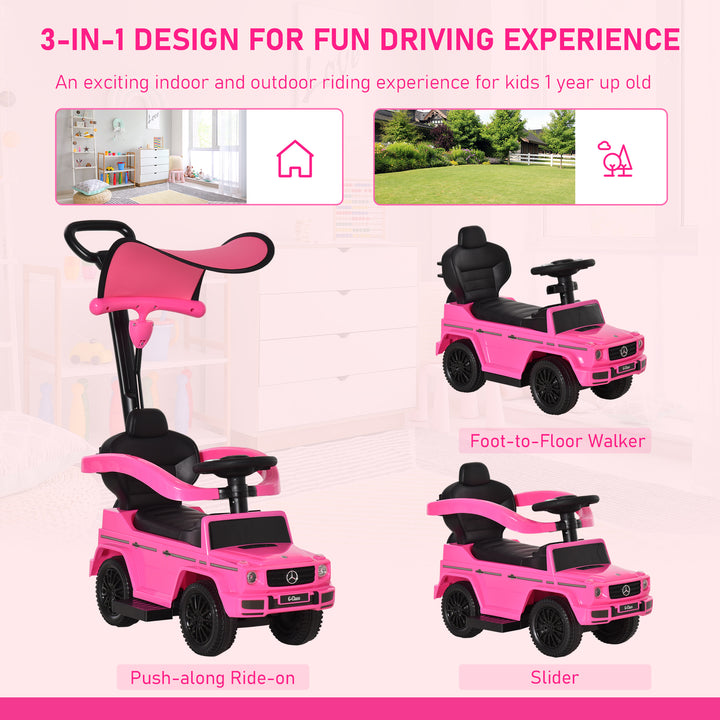 MCL 3 in 1 Kids Children Ride on Push Car Toddler Sliding Car G350 Licensed Walker Foot to Floor Slider Push-Along with Horn Steering Wheel NO POWER Manual, Pink