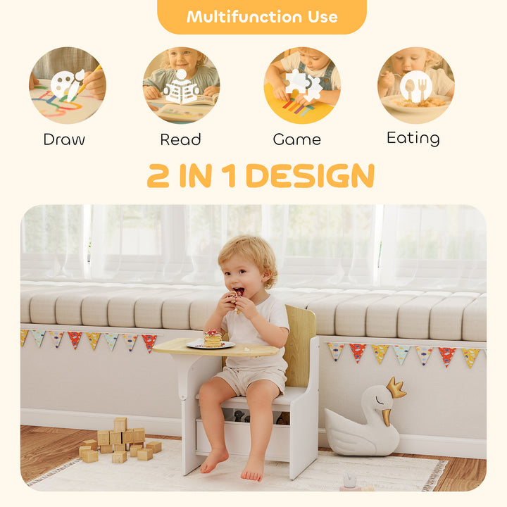 Kids Table and Chair Set, Children Desk and Chair with Storage Bins for Playing, Reading, Painting, for Ages 3-5