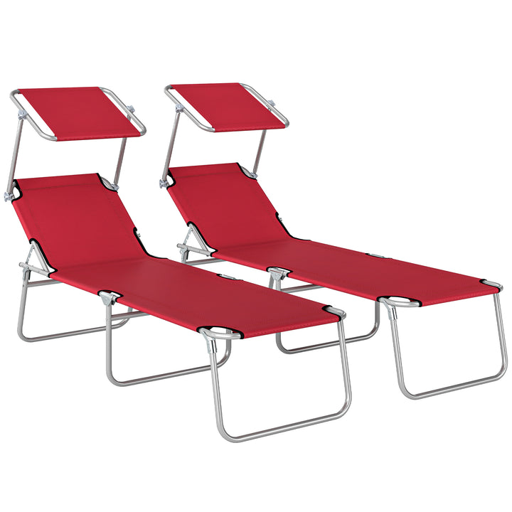 Outdoor Foldable Sun Lounger Set of 2, 4 Level Adjustable Backrest Rec