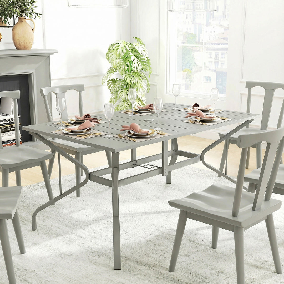 Rectangle Garden Table with Parasol Hole, Outdoor Dining Table for 6, 