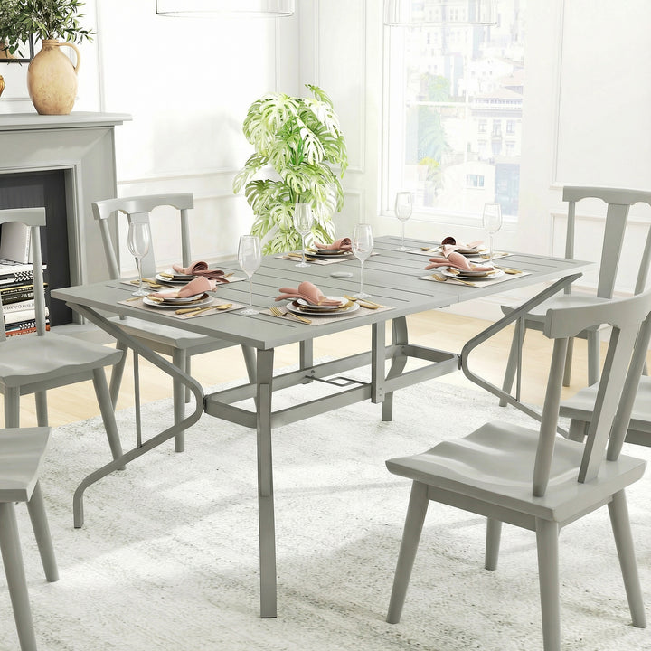 Rectangle Garden Table with Parasol Hole, Outdoor Dining Table for 6, 