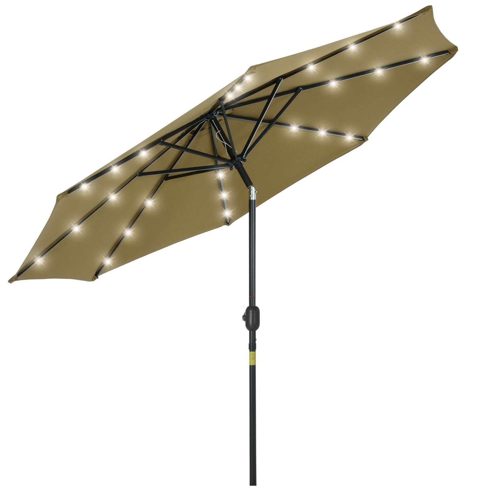 2.7m Patio Garden Umbrella Outdoor Parasol with Tilt Crank and 24 LEDs Lights (Brown)