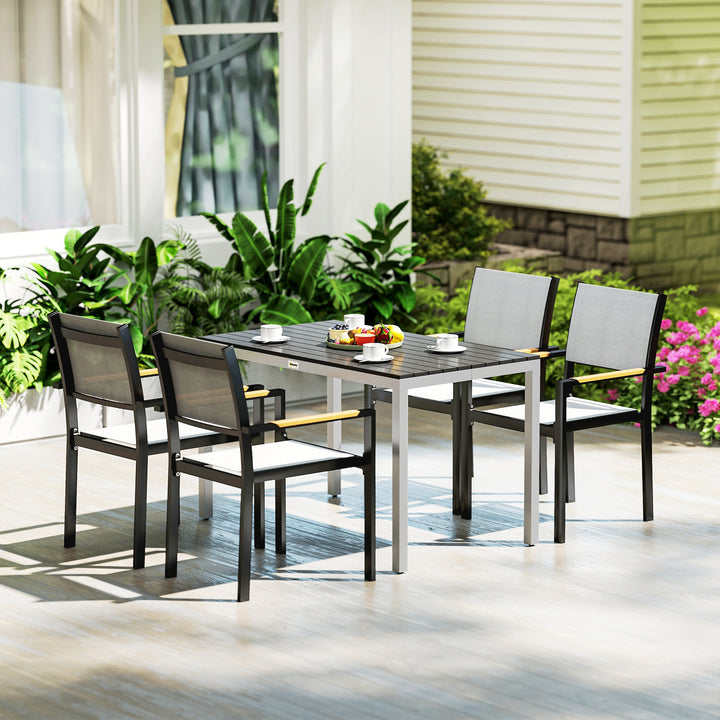 Garden Table for 4-6, 120 x 70 cm Outdoor Dining Table with Rust-Resistant Aluminium Frame, Easy Maintenance Slatted Top, for Patio, Terrace, Balcony, Black