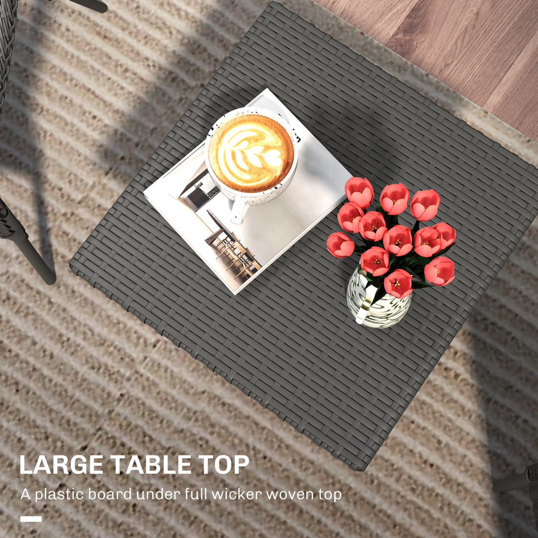 Rattan Side Table, Outdoor Coffee Table with Plastic Board Under the Full Woven Table Top for Patio, Garden, Balcony, Grey
