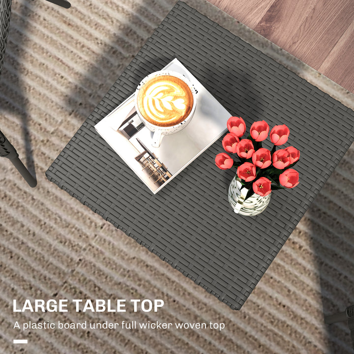 Rattan Side Table, Outdoor Coffee Table with Plastic Board Under the Full Woven Table Top for Patio, Garden, Balcony, Grey