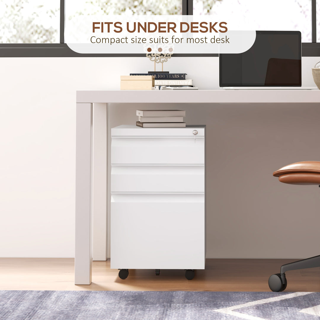3-Drawer Filing Cabinet with Lock, Mobile Steel File Cabinet for A4, Legal and Letter Size, Under Desk Drawers with Pre-Assembled Body for Home Office, 37 x 43.5 x 60 cm, White