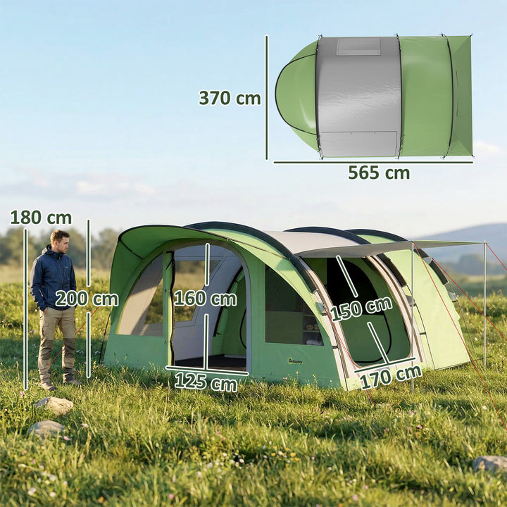 4 Person Easy Setup Family Camping Tent with 2 Rooms, Waterproof Tunne