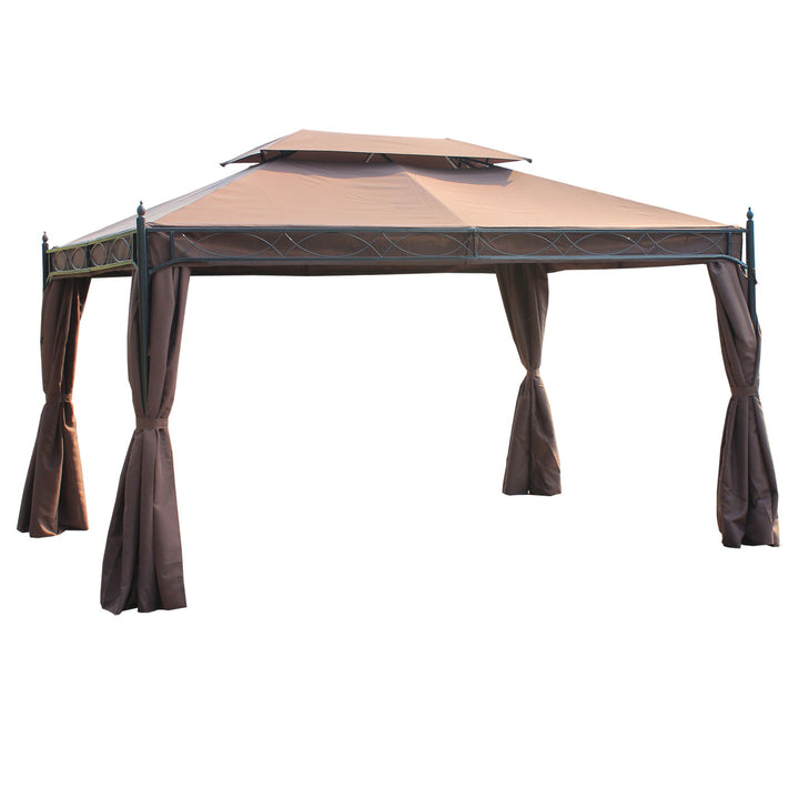 3 x 4m Garden Gazebo, Double Roof Marquee Canopy Shelter with Sidewalls, Solid Steel Frame for Garden, Lawn, Backyard and Deck