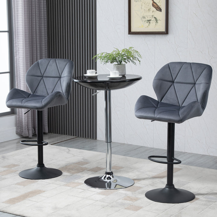 HOMCOM Set of 2 Adjustable Bar stools With Backs , Armless Upholstered Swivel Counter Chairs, Barstools with Back, Footrest, Dark Grey