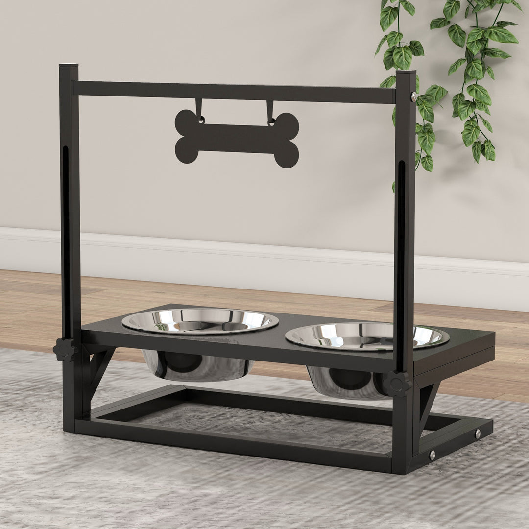 Dog Bowls with Stand, Adjustable Height Elevated Dog Bows for Small Medium Large Dogs - Black