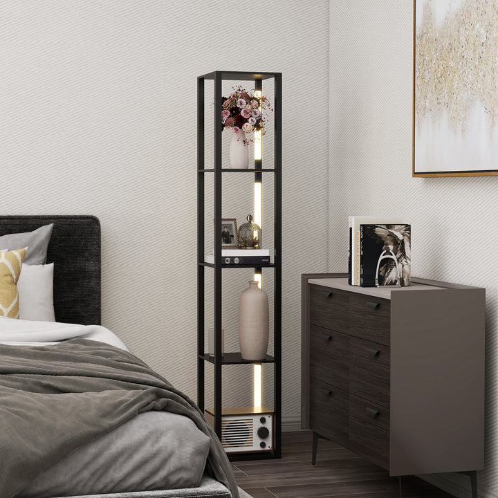 LED Floor Lamp with Shelves, 4 Layers Dimmable Modern Standing Lamp with 3 Brightness Levels and Foot Switch for Living Room, Bedroom, Office, Black