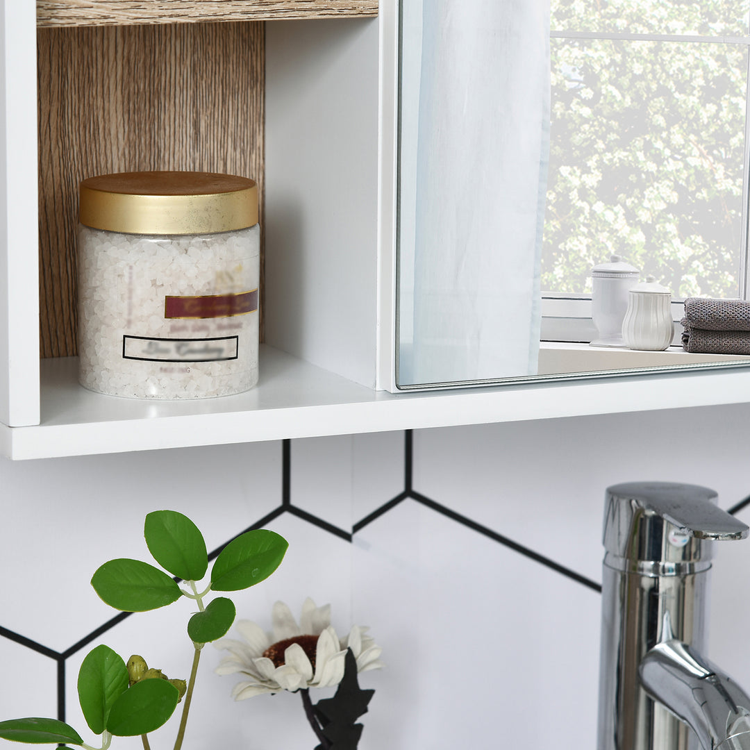 HOMCOM Bathroom Mirror Cabinet, Wall Mounted Medicine Cabinet with Storage Cupboard and Adjustable Shelf, White