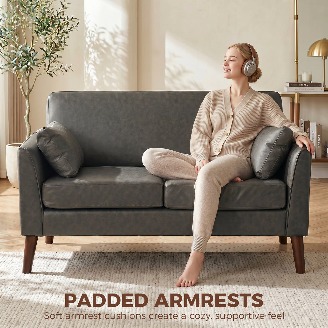 2 Seater Sofa, 132 cm Modern Small Sofa with Solid Wood Legs and 2 Pil