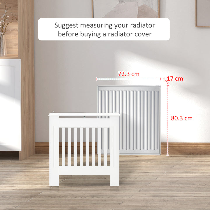 Slatted Radiator Cover Painted Cabinet MDF Lined Grill in White (78L x 19W x 81H cm)