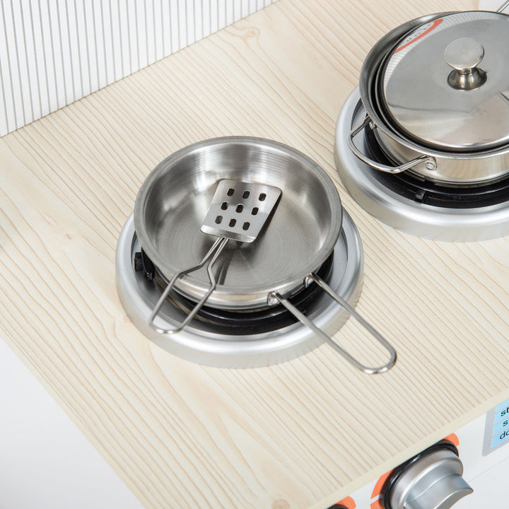 MCL Two Kids Wooden Toy Kitchen Play Cooking Set Pretend Role Playset, with  Sink, Telephone, Storage Basket, for 3-6 Years Old