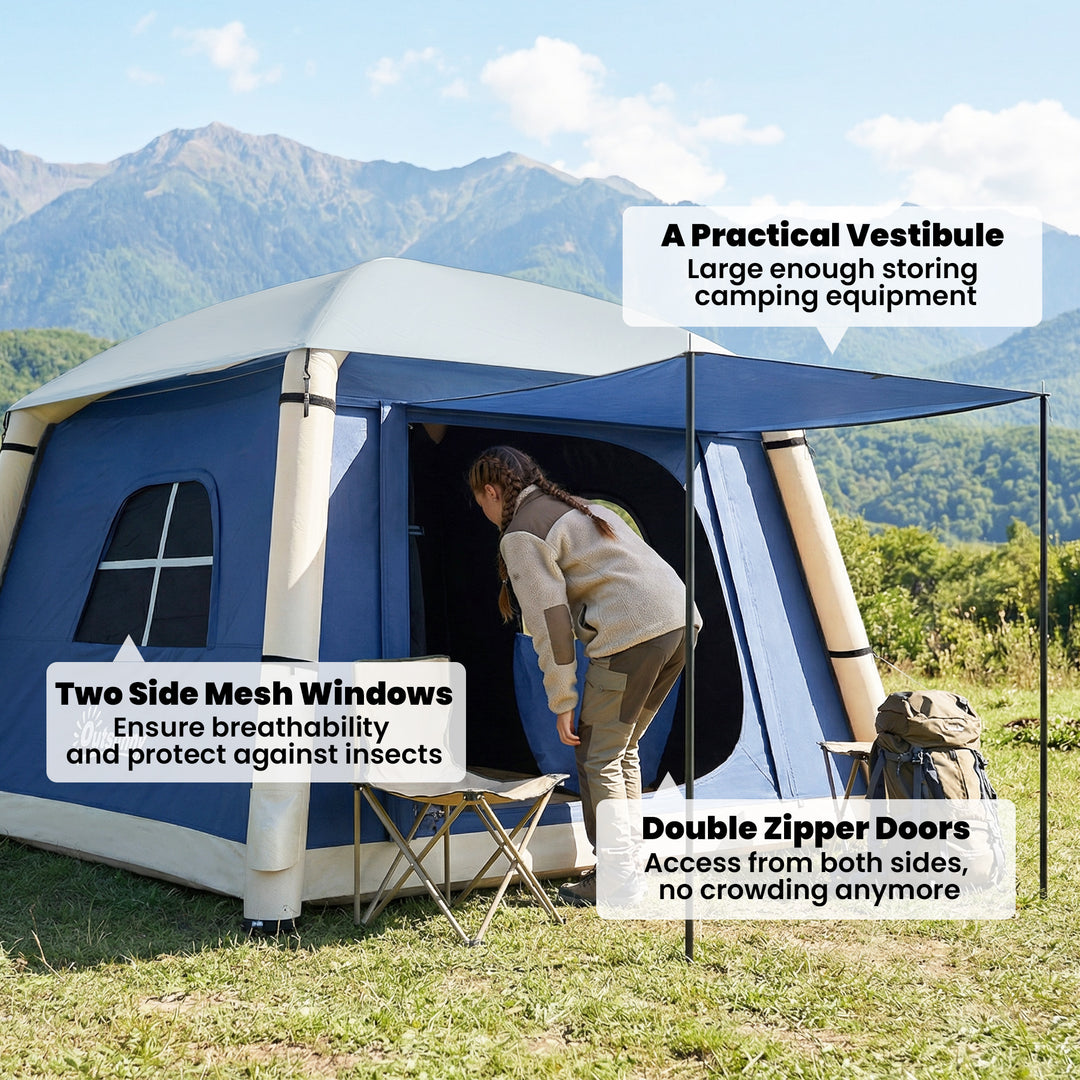 Inflatable Camping Tent w/ Hand Pump, Easy Setup 1/2 Person Blow Up Te