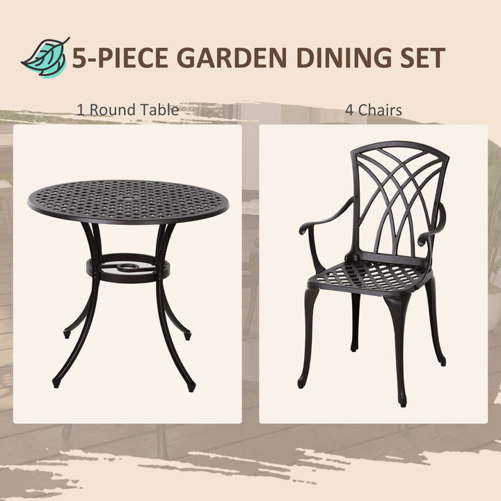 Outsunny Cast Aluminium 4-Seater Outdoor Garden Table & Chair Set Brown