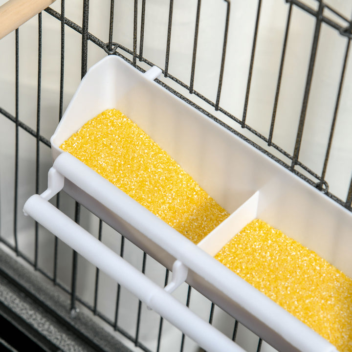 MCL Large Bird Cage Budgie Cage for Finch Canaries Parakeet with Rolling Stand, Slide-out Tray, Storage Shelf, Food Containers, Dark Grey