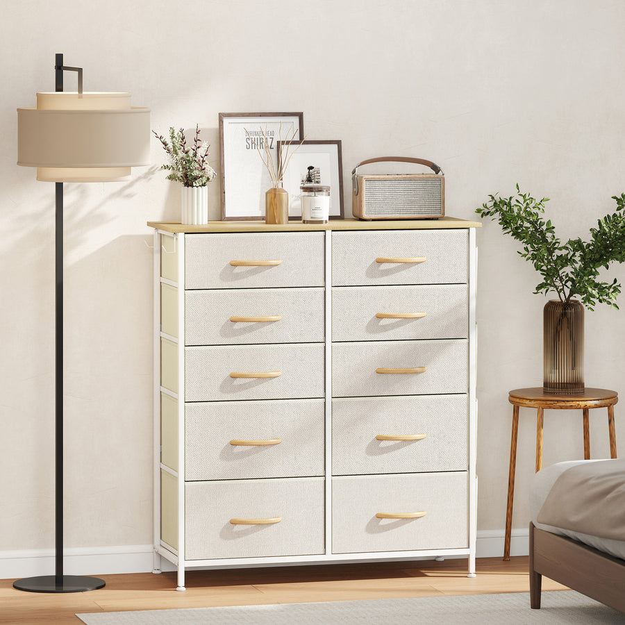 Chest of Ten Fabric Drawers - Beige