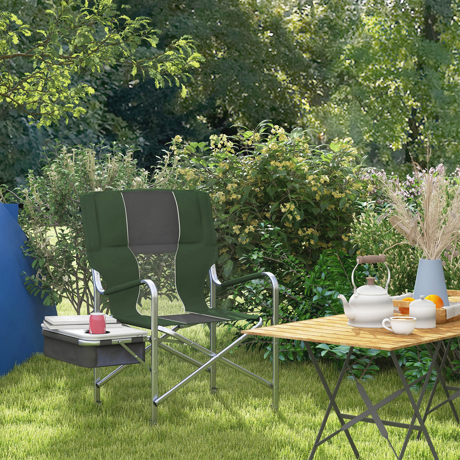 Folding Aluminium Camping Chair, with Cooler Bag Table - Green