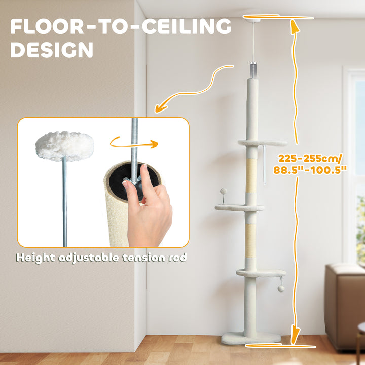 225-255 cm Adjustable Cat Climbing Tower with Sisal Scratching Posts, 
