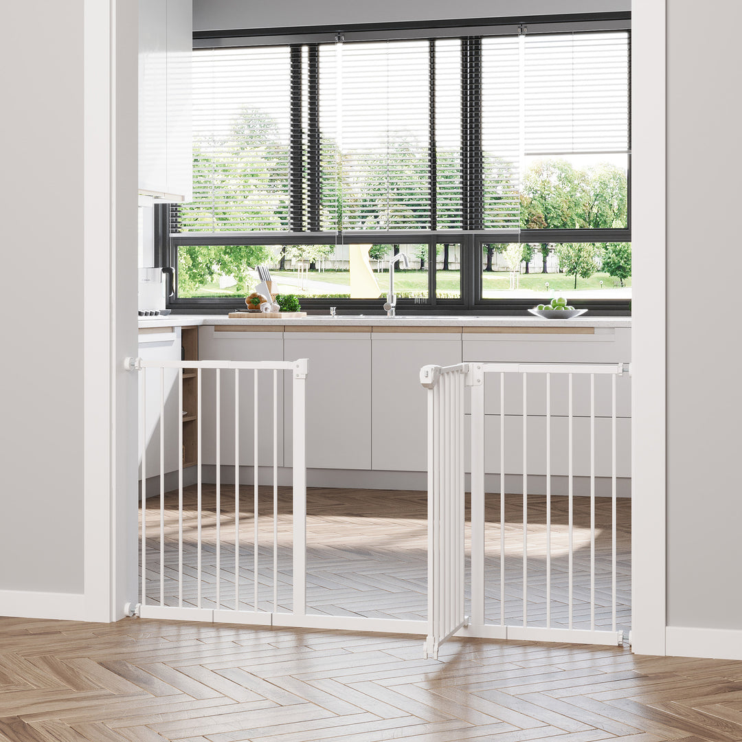 Adjustable Safety Gate w/ Three Extensions, Four Adjustable Screws, White