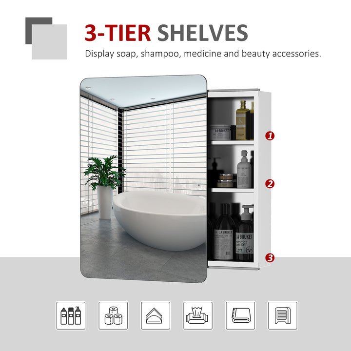 Bathroom Storage Cabinet w/Sliding Mirror Door, Wall Mounted Bathroom Cabinet with 3 Shelves, Stainless Steel Frame, 46W x 66H cm