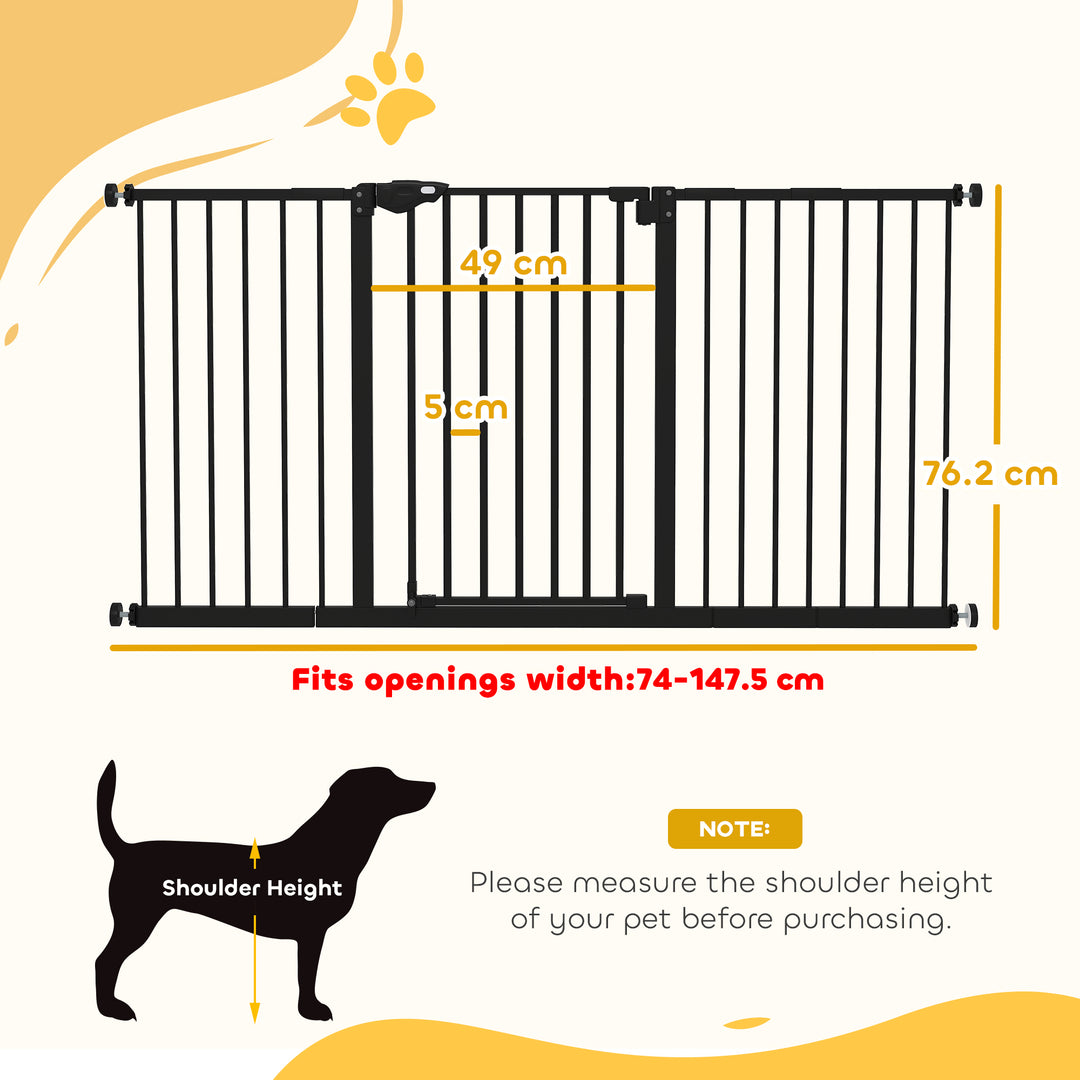 Adjustable Safety Gate w/ Three Extensions, Four Adjustable Screws, Black