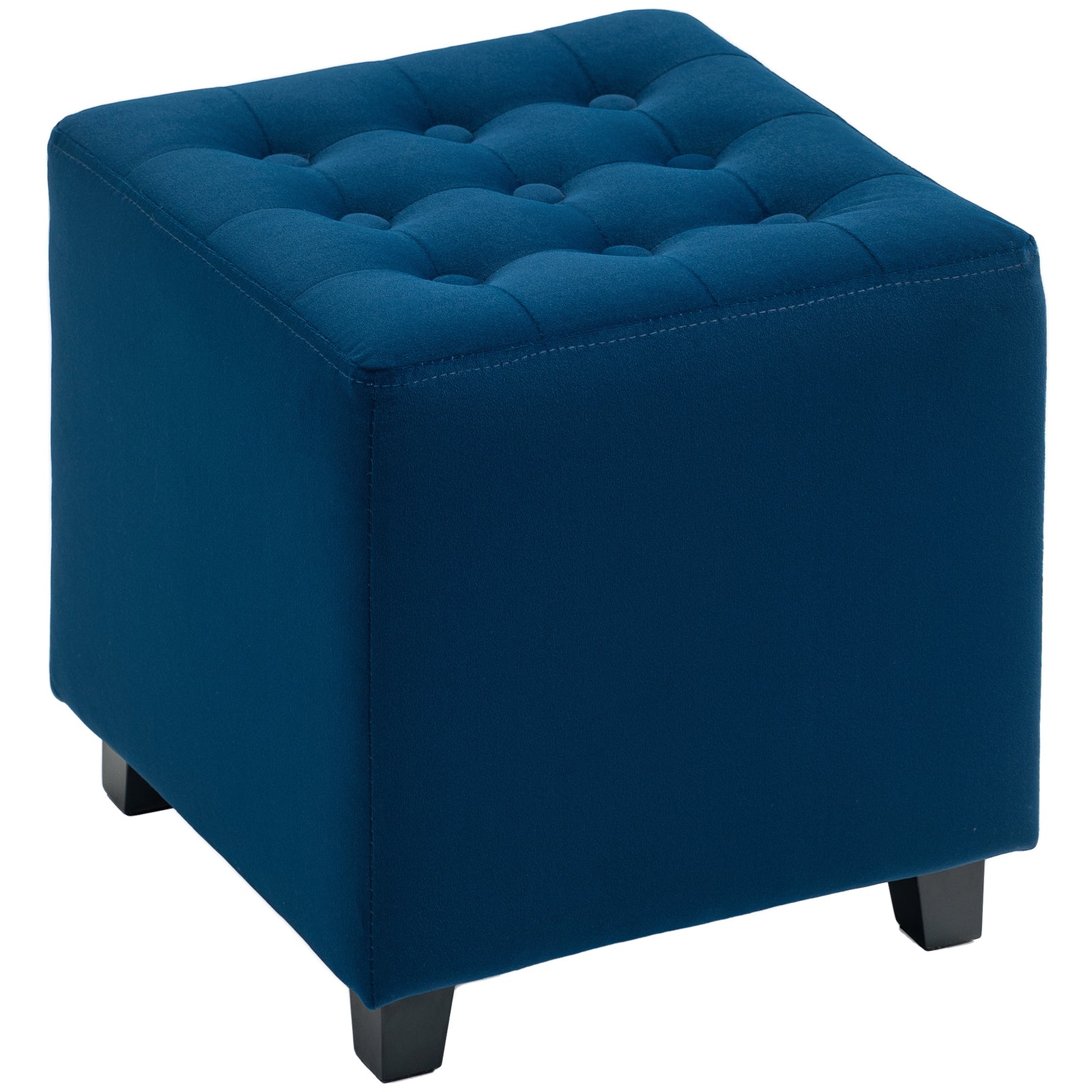 Velvet-Feel Square Ottoman - Blue