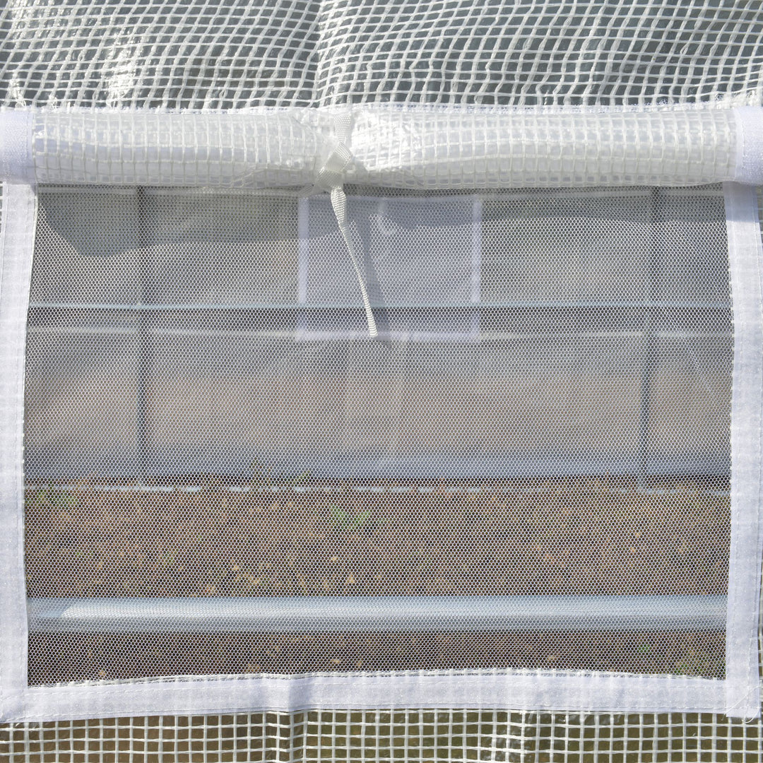 3 x 3 x 2 m Polytunnel Greenhouse with Roll-up Side Walls, Walk-in Grow House Tent with Steel Frame, Reinforced Cover, Zipped Door and 6 Mesh Windows for Garden, White