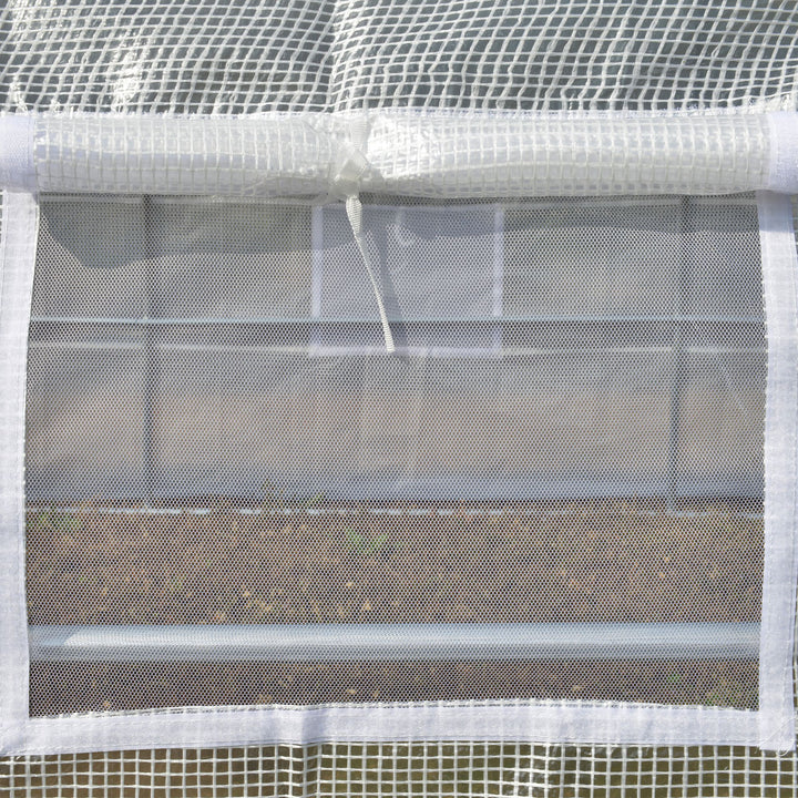 3 x 3 x 2 m Polytunnel Greenhouse with Roll-up Side Walls, Walk-in Grow House Tent with Steel Frame, Reinforced Cover, Zipped Door and 6 Mesh Windows for Garden, White