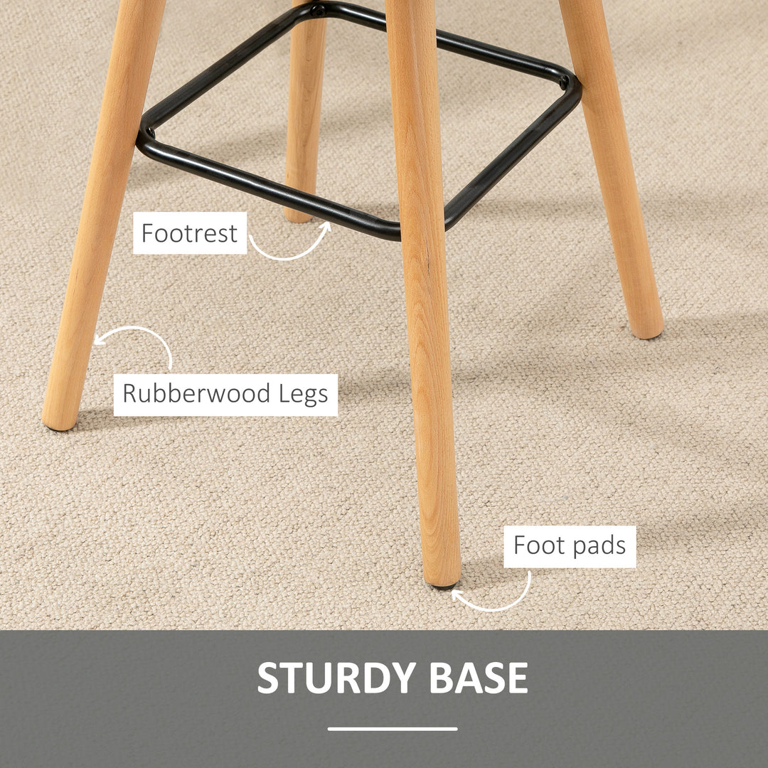 Breakfast Bar Stool Set of 2 Armless Button-Tufted Counter Height Bar Chairs with Wood Legs & Footrest, Grey