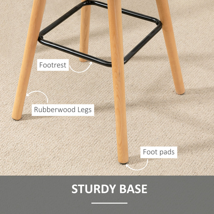 Breakfast Bar Stool Set of 2 Armless Button-Tufted Counter Height Bar Chairs with Wood Legs & Footrest, Grey