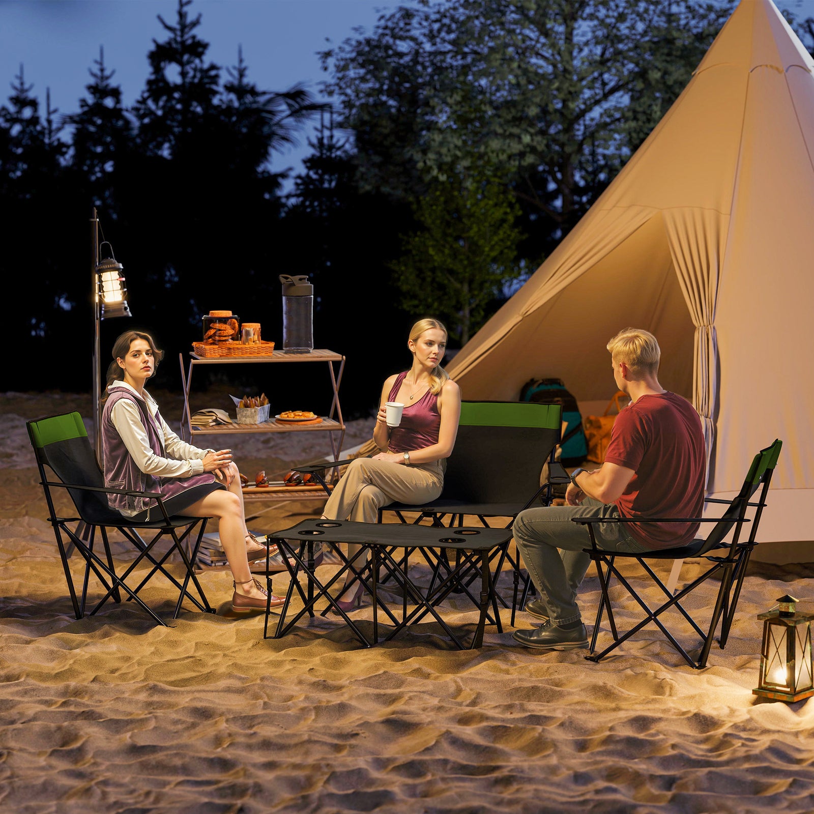 Four-Piece Portable Picnic Table Set - Green