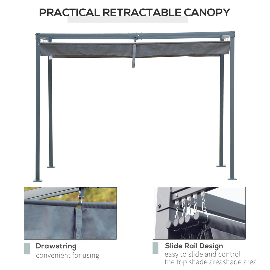 Outsunny 4 x 3(m) Metal Pergola Gazebo Patio Sun Shelter Grape Tent Retractable Canopy Grey