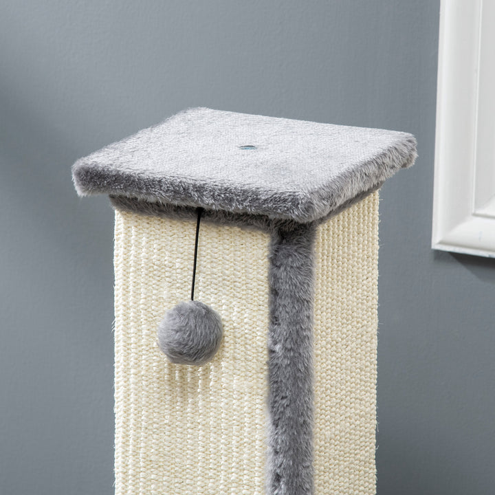 81cm Cat Scratcher, Vertical Full Scratcher w/ Natural Sisal Rope, Hanging Ball, Soft Plush - Grey