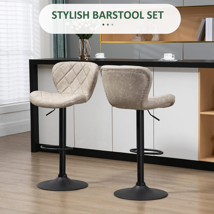 Bar Stools, Set of 2 Breakfast Bar Chairs, Swivel Barstools with Backrest and Footrest, Steel Frame Diamond Pattern PU, for Kitchen Counter, Dining Room, Light Khaki