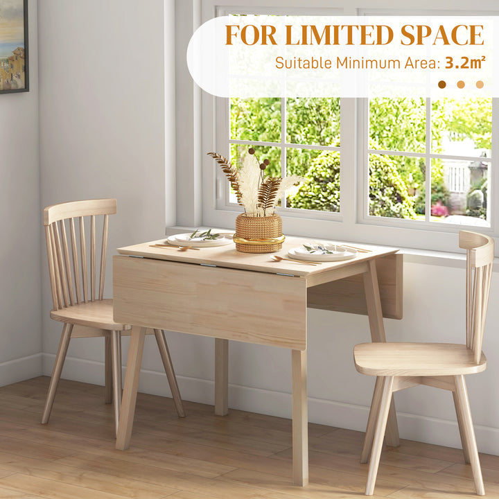 Solid Wood Folding Dining Table, Drop Leaf Table for 2-4 People, Rectangle Kitchen Table for Small Space, Natural Wood Finish