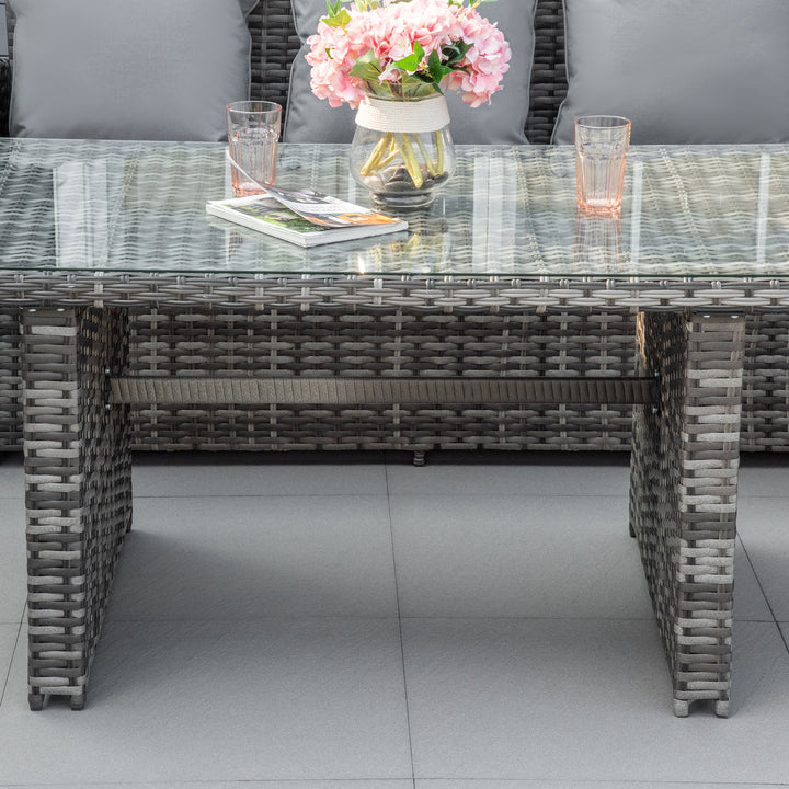 3 PCS PE Rattan Corner Dining Set Outdoor Garden Patio Sofa Table Furniture Set w/ Cushions Grey