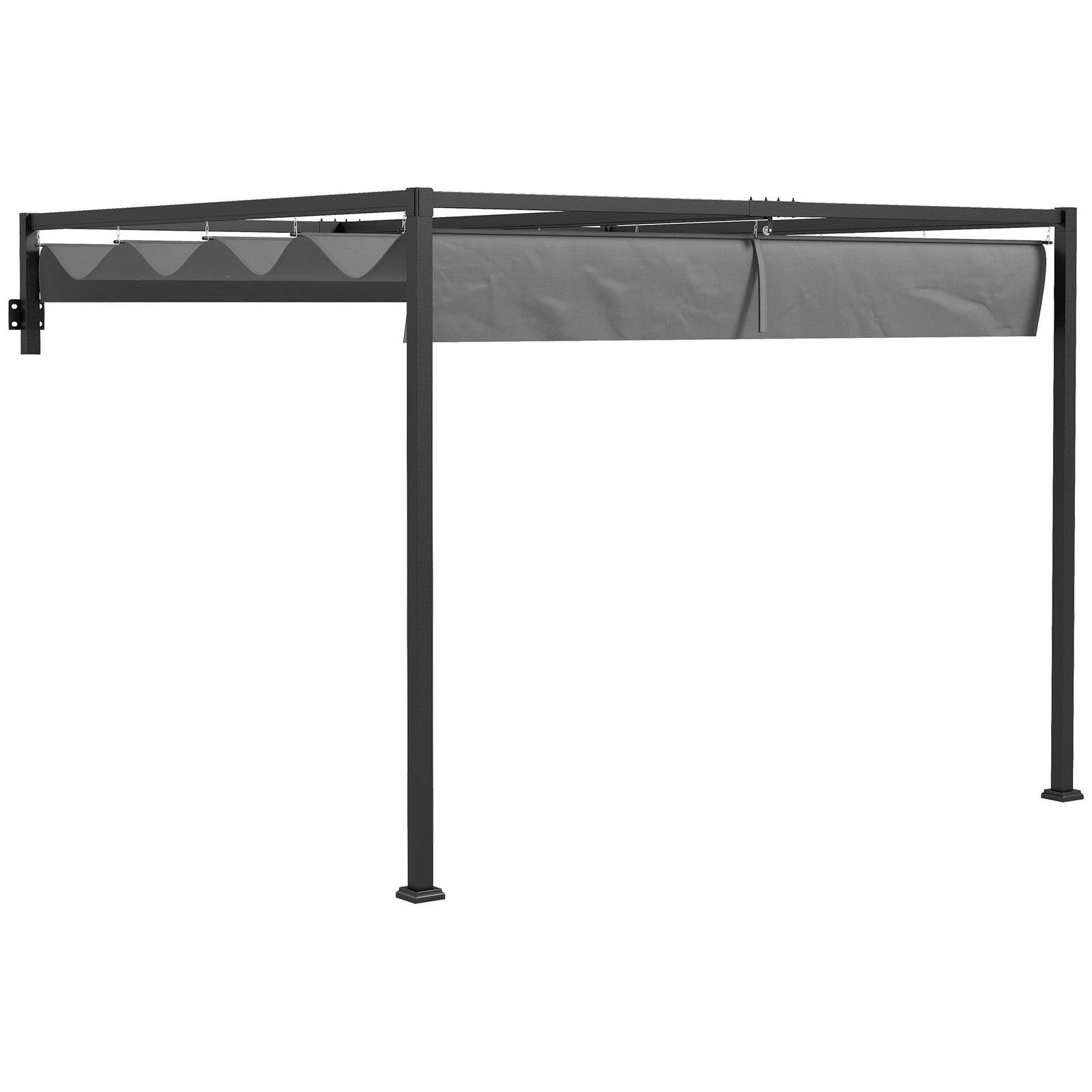 2 x 3(m) Lean To Steel Pergola, with Moving Fabric Canopy - Dark Grey