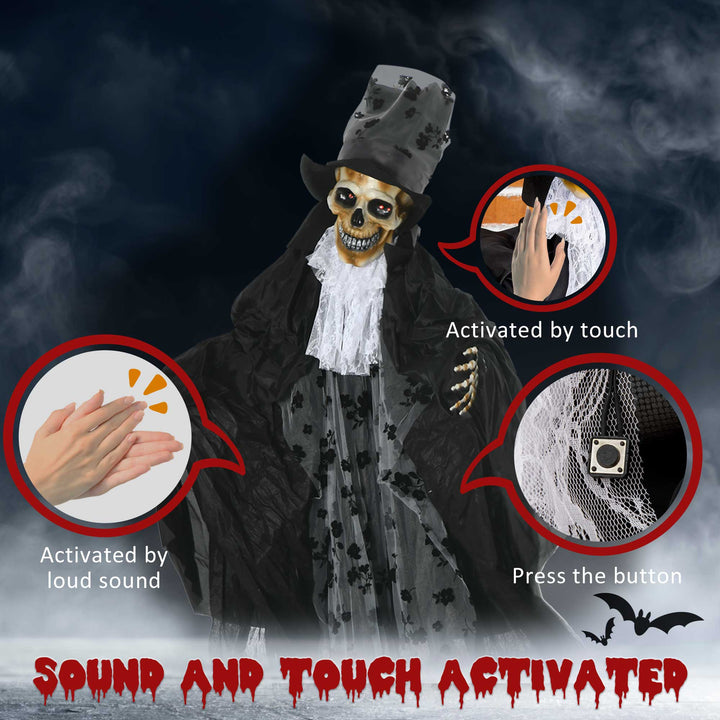 Outsunny 189cm Life Size Outdoor Halloween Decorations Ghost Bridegroom, Animated Prop Animatronic Decor with Sound and Motion Activated, Light Up Eyes, Howling Sound