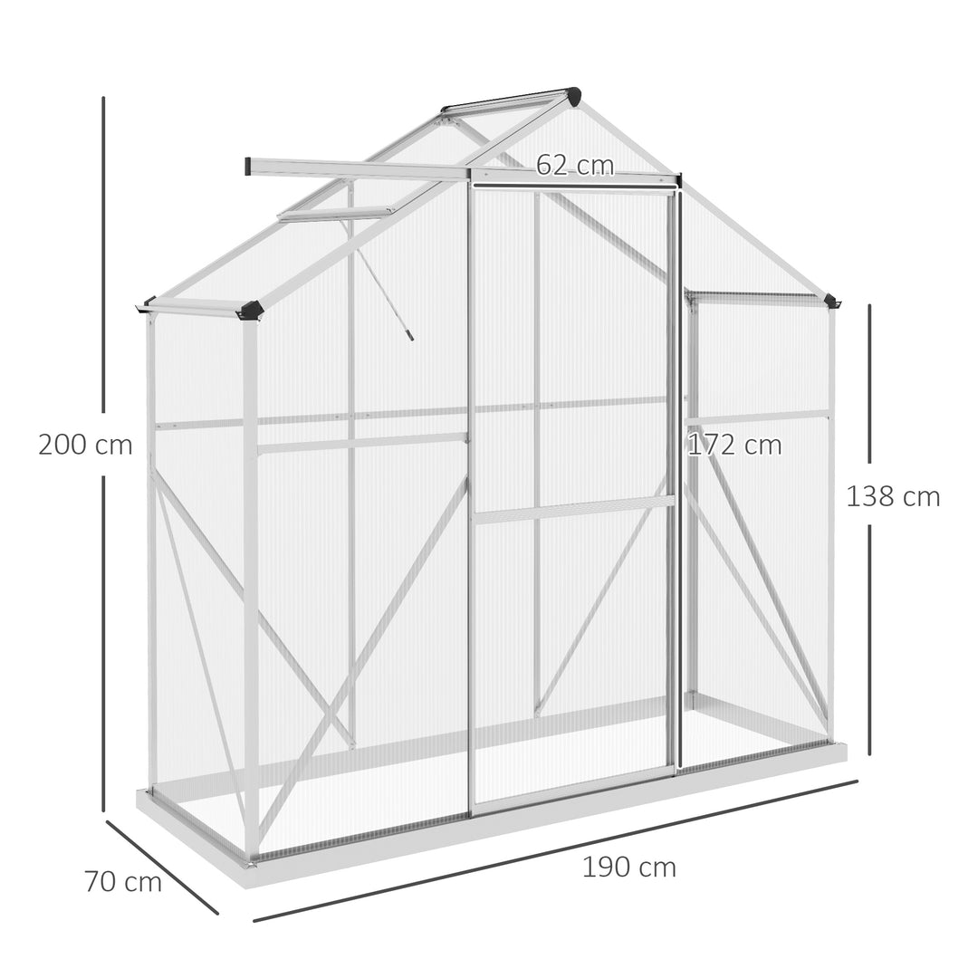 6 x 2.5ft Polycarbonate Greenhouse Walk-In Green House with Rain Gutter, Sliding Door, Window, Foundation, Silver