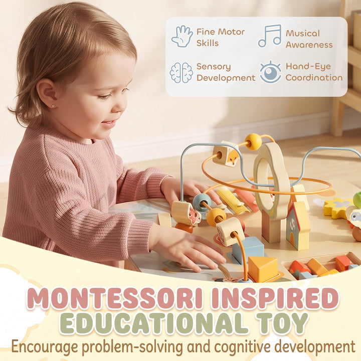 Wooden Baby Activity Table, 6 In 1 Montessori Learning Table with - view 5