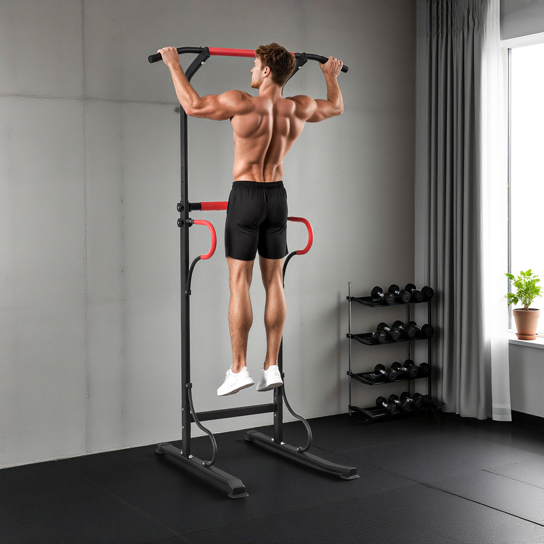 MCL Steel Multi-Use Exercise Power Tower Pull Up Station Adjustable Height W/ Grips
