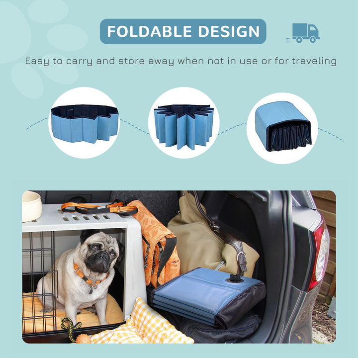 Dog Paddling Pool, Foldable Dog Pool, Leakproof & Hard Plastic, Portable Pet Bathtub with Non-Slip Base & Drainage Hole, for Indoors, Outdoors, Garden, Patio, 120 x 30 cm, Blue