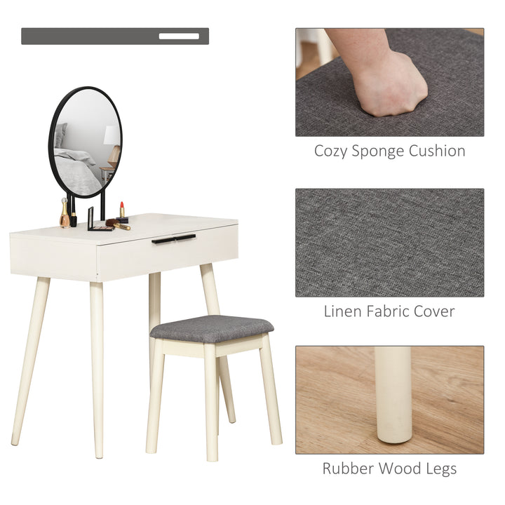 MCL Dressing Table with Mirror and Stool, Vanity Makeup Desk Set with 2 Drawers, Cushioned Stool and Make-up Organiser for Bedroom and Dressing Room, 80 x 40 x 123 cm, White